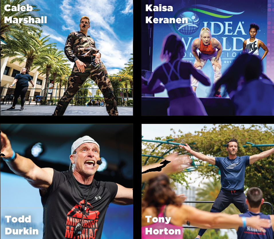 Caleb Marshall, Kaisa Keranen, Todd Durkin and Tony Horton at the Showcase Sessions for 2019 IDEA World Convention